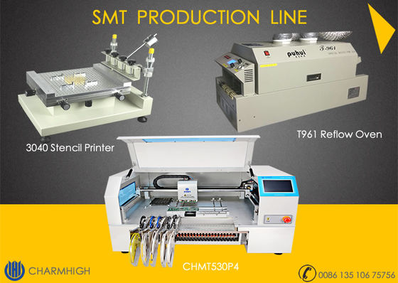 A linha de produção avançada de SMT, 4 cabeças escolhe e coloca a máquina CHMT530P4, 3040 impressora, forno do Reflow T961