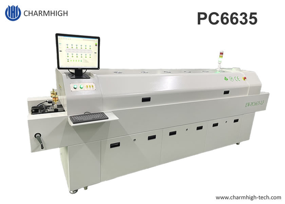 Forno de refluxo sem chumbo de 6 zonas de temperatura totalmente automático 2200*350mm Máquina de aquecimento de controlo de PC