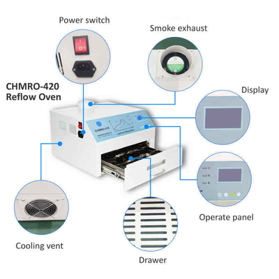 Ar quente + estação sem chumbo infravermelha do aquecimento do forno CHMRO-420 SMD do Reflow 2500w