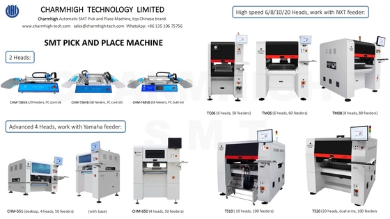 Charmhigh 2025 Todos os modelos 10 Tipos de SMT Pick and Place Machine 2,4,6,8,10, 20 cabeças Fabricação de PCBA