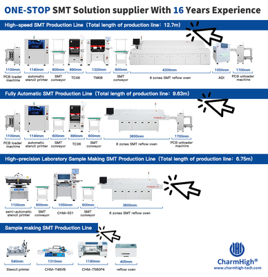 Linha de montagem de PCB SMT Charmhigh com impressora GKG-GSE e forno de refluxo de 8 zonas