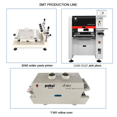 Linha SMT pequena de alta precisão com 3040 Impressora CHM-551 Montador T961 Forno